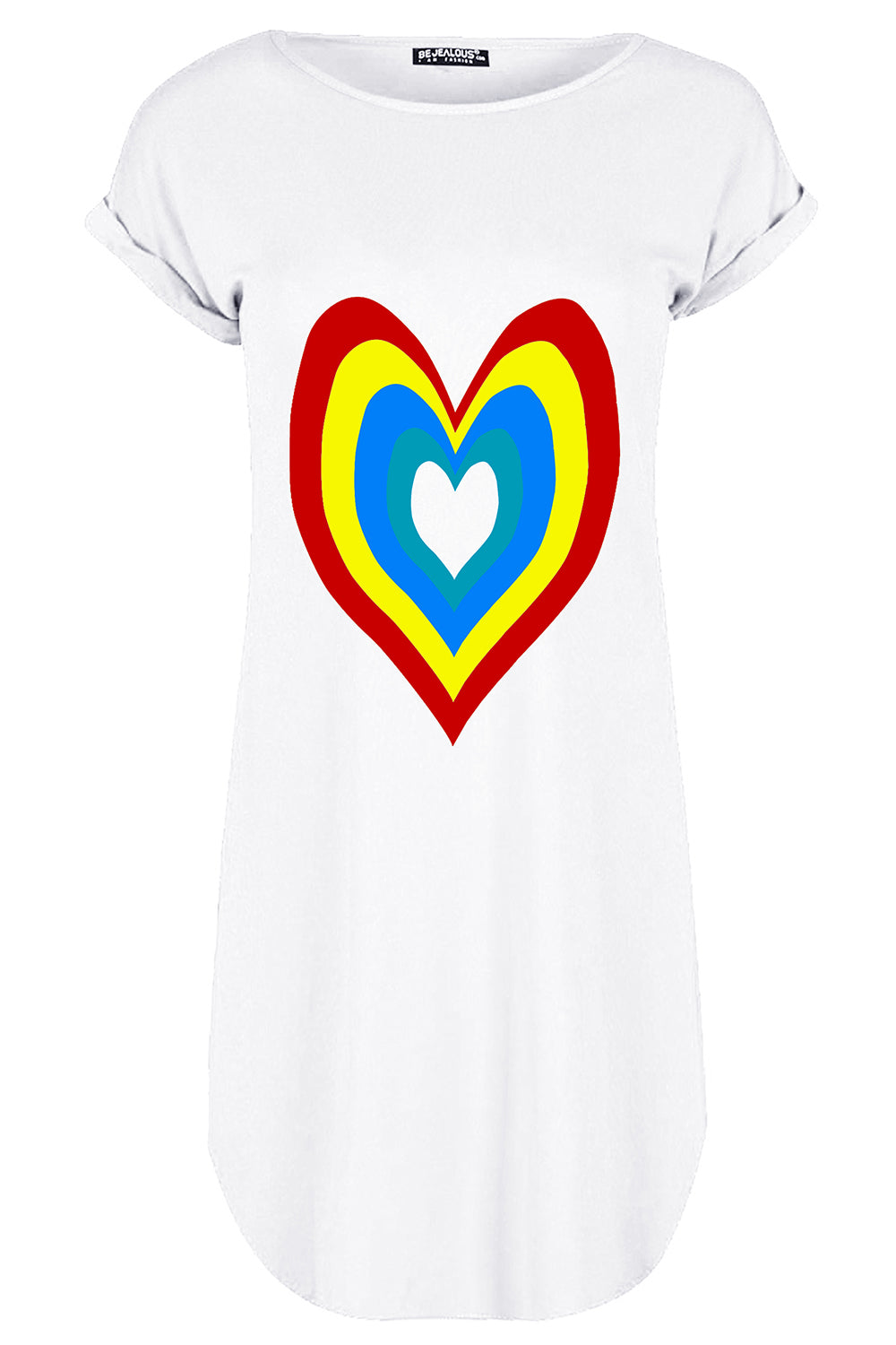 Emily Rainbow Heart Oversized Curved Hem Mini Tee Dress