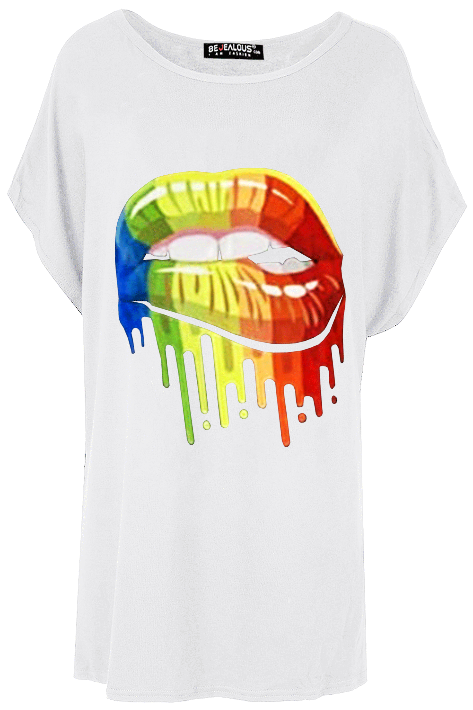 Ella Rainbow Lips Bitting Batwing Oversized T Shirt