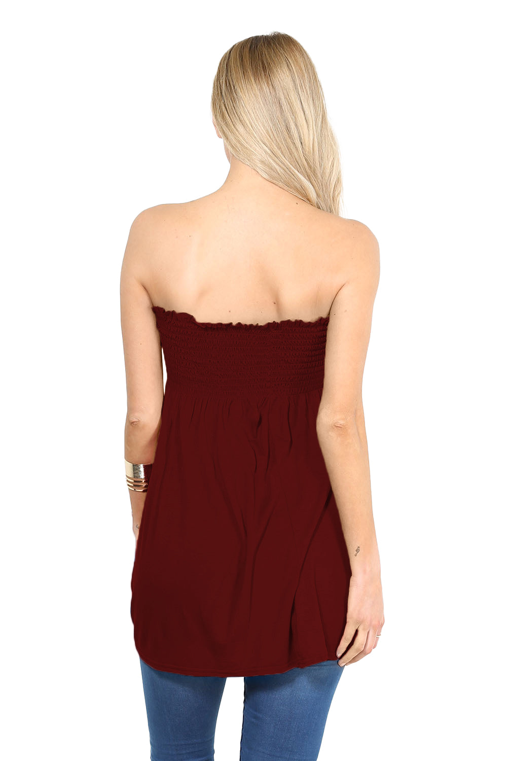 Shirring Bardot Basic Red Swing Top