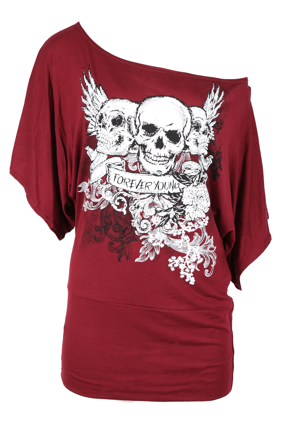Luna Skull Print Bardot Baggy Tshirt - Be Jealous