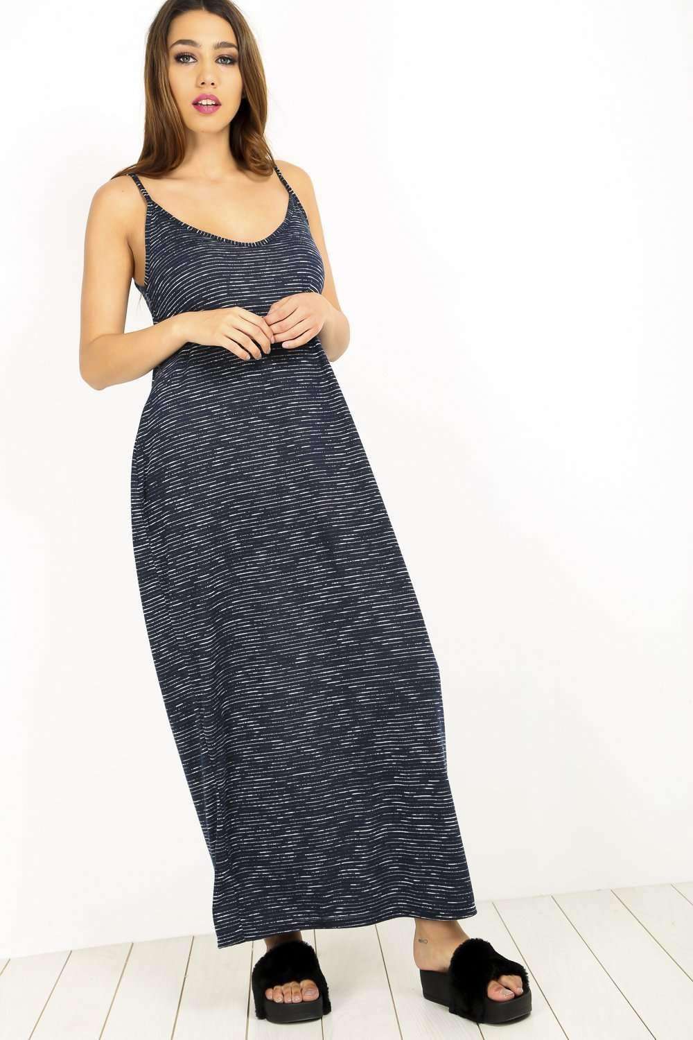Amelia Navy Marl Knit Oversized Maxi Dress - bejealous-com