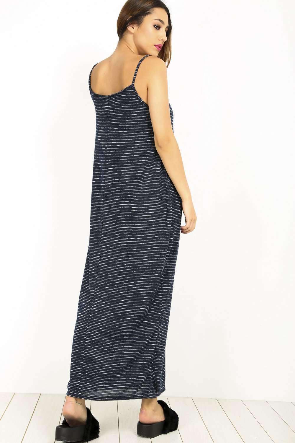 Amelia Navy Marl Knit Oversized Maxi Dress - bejealous-com