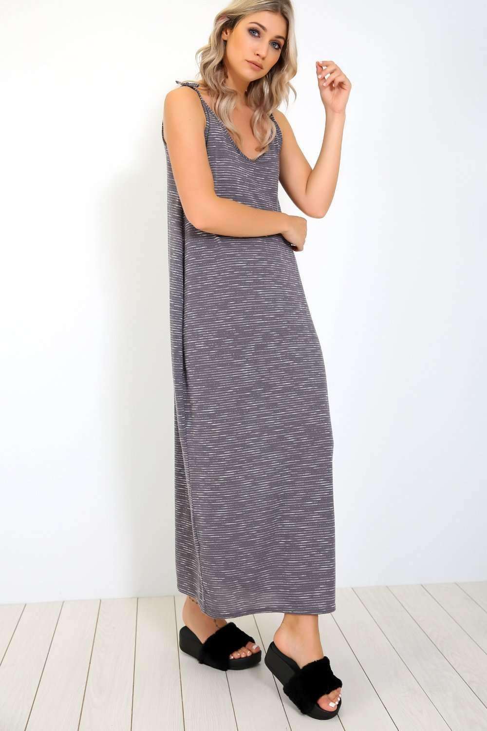 Amelia Navy Marl Knit Oversized Maxi Dress - bejealous-com