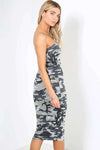 Bandeau Army Camo Print Midi Bodycon Dress - bejealous-com