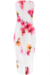 Bandeau Multicolour Floral Print Midi Bodycon Dress - bejealous-com