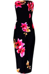Bandeau Multicolour Floral Print Midi Bodycon Dress - bejealous-com