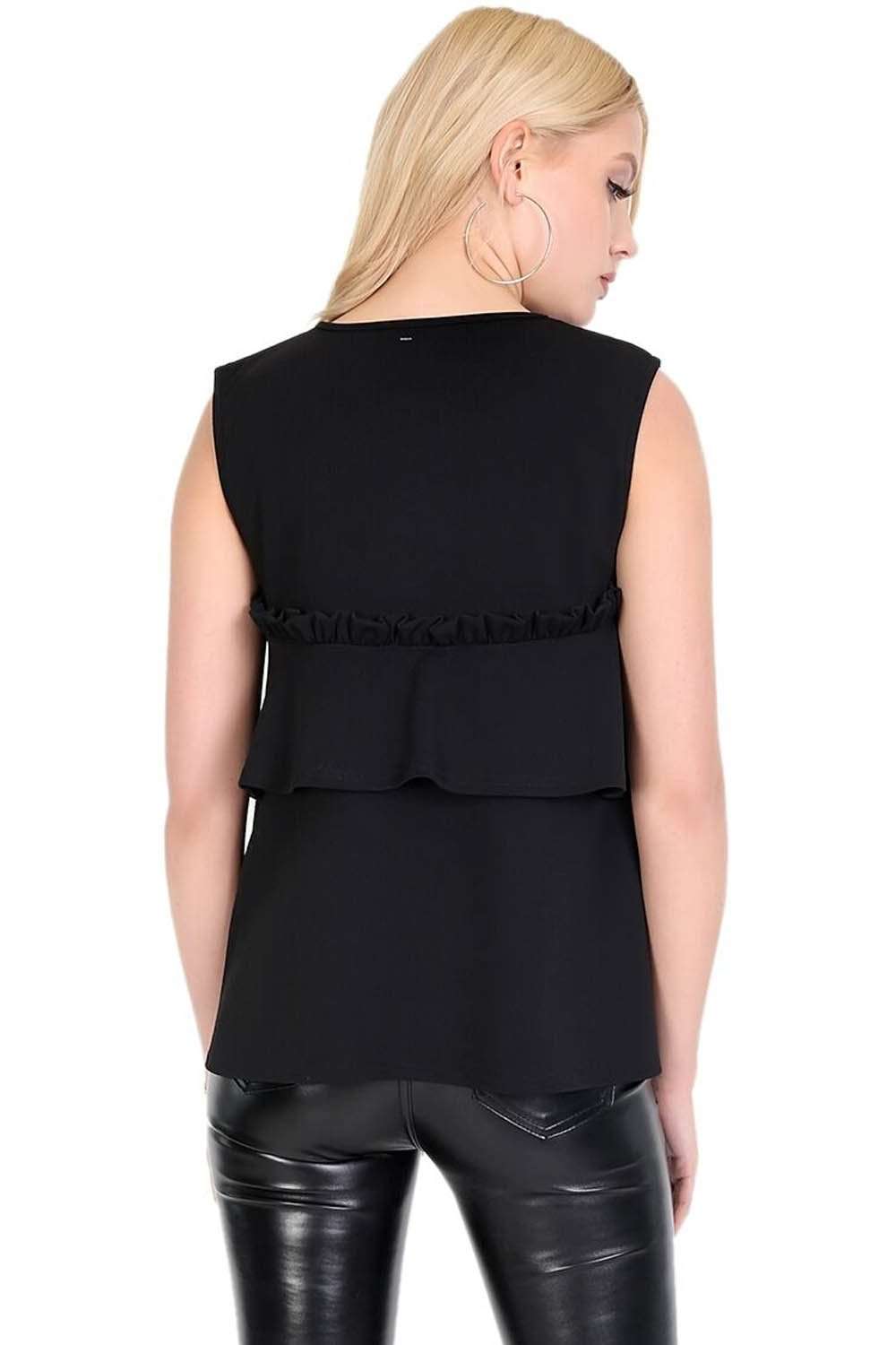 Sleeveless Crepe Tiered Frill Beige Top - bejealous-com