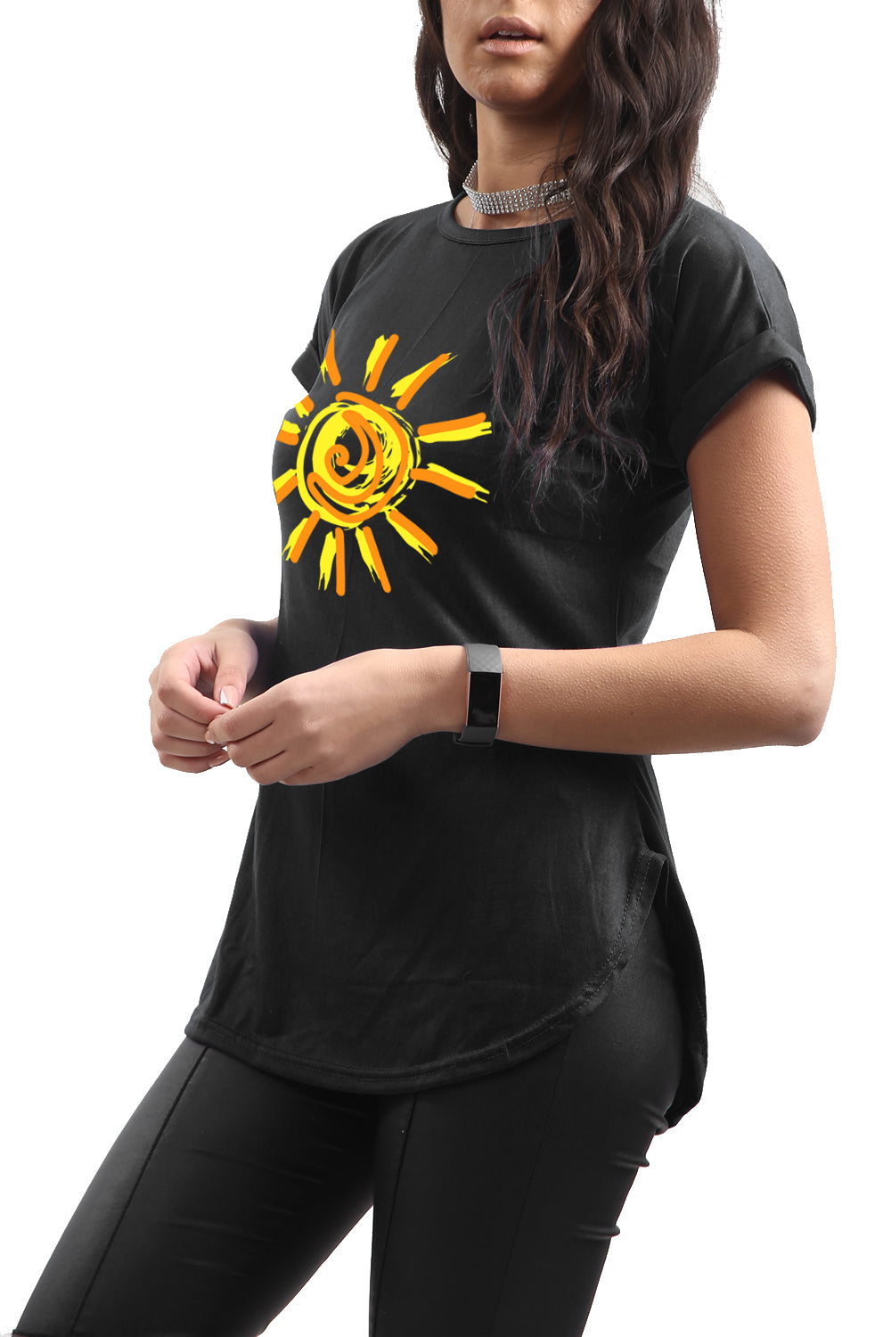 Rita Sun Printed Curved Hem Basic Top