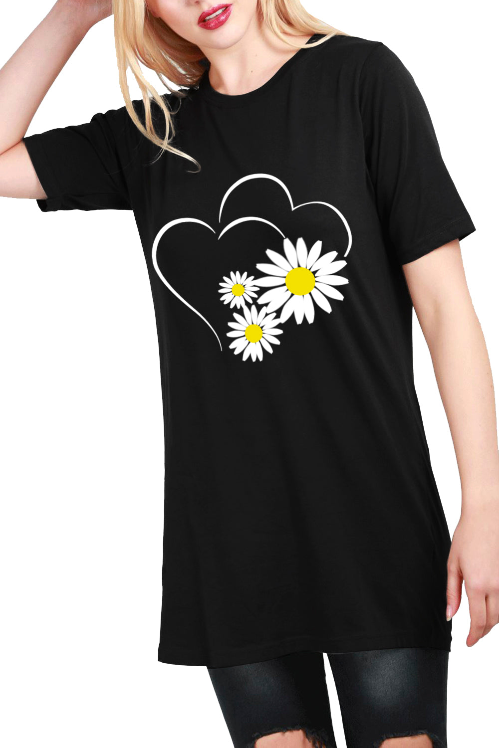 Clara Twin Heart Floral Oversized T Shirt Dress
