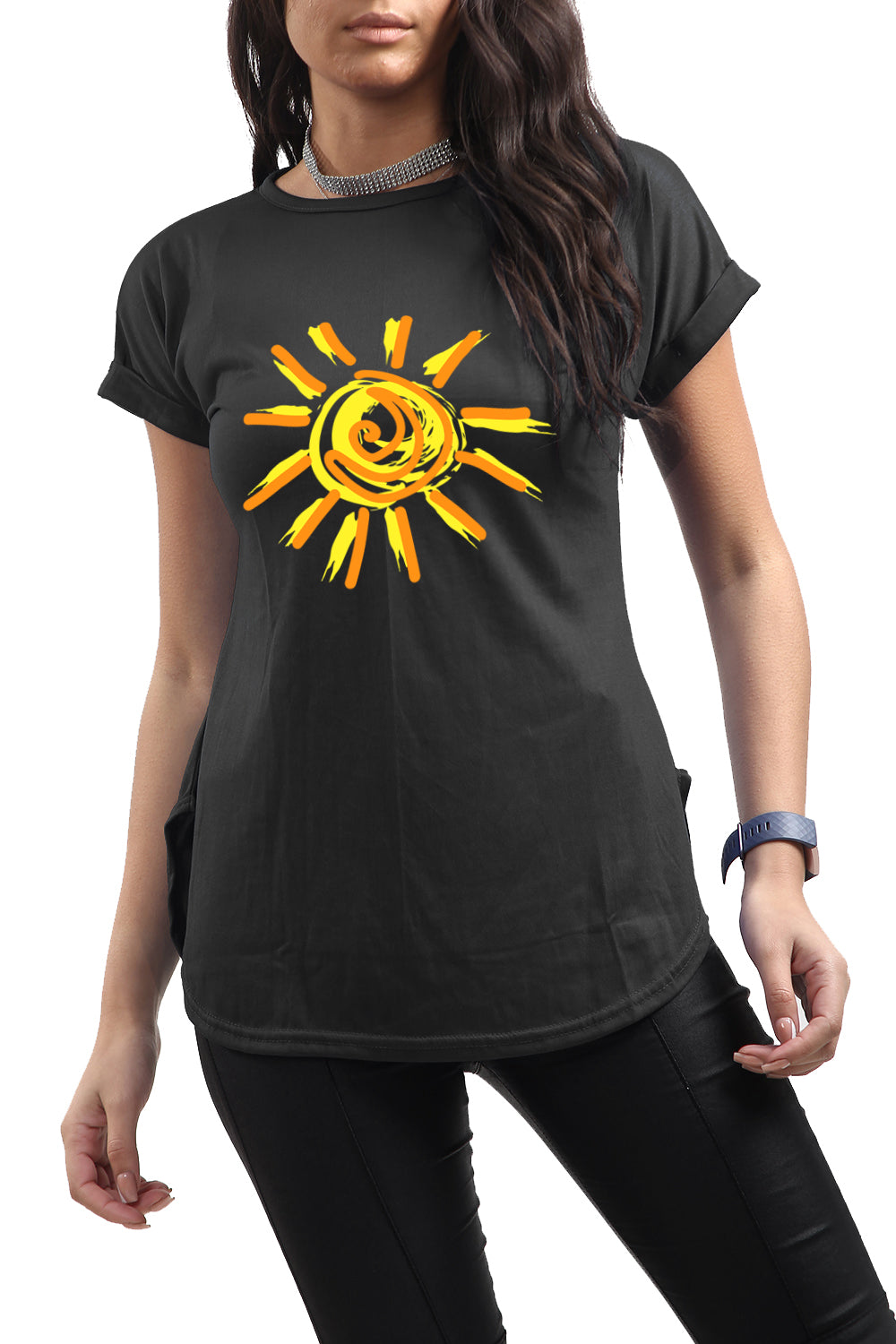 Rita Sun Printed Curved Hem Basic Top
