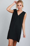 Bow Shoulder Black Sleeveless V Neck Shift Dress - bejealous-com