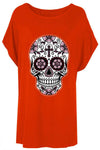 Candy Skull Print Oversized Batwing Jersey Tshirt - bejealous-com