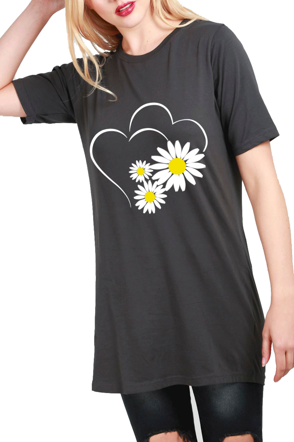 Clara Twin Heart Floral Oversized T Shirt Dress