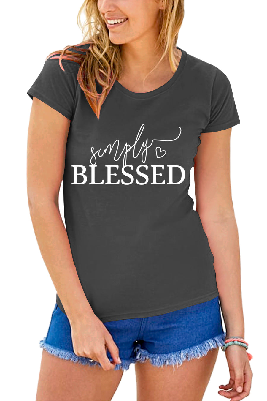 Kiara Simply Blessed Printed Basic T Shirt