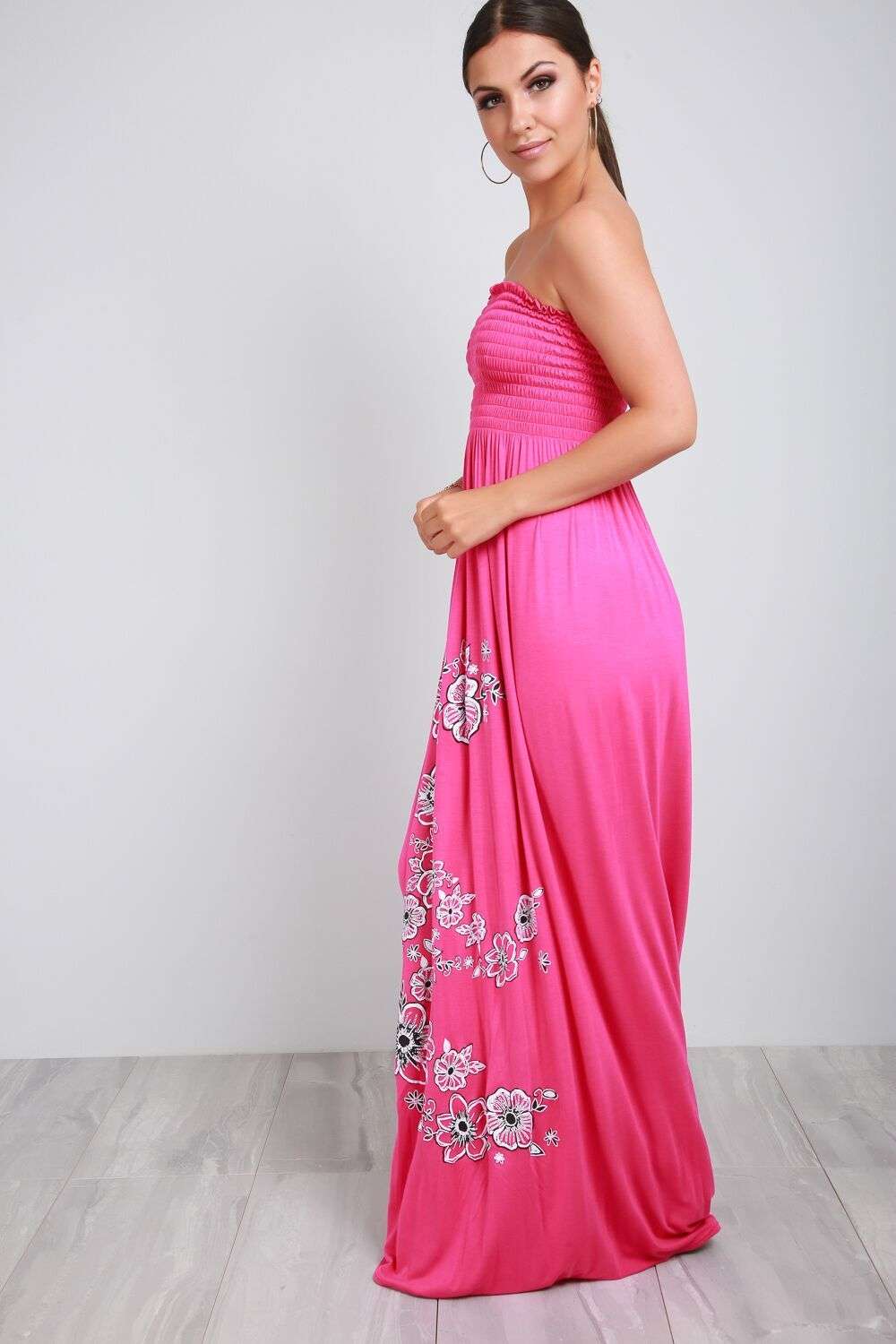 Jessi Sheering Bardot Floral Print Maxi Dress - bejealous-com