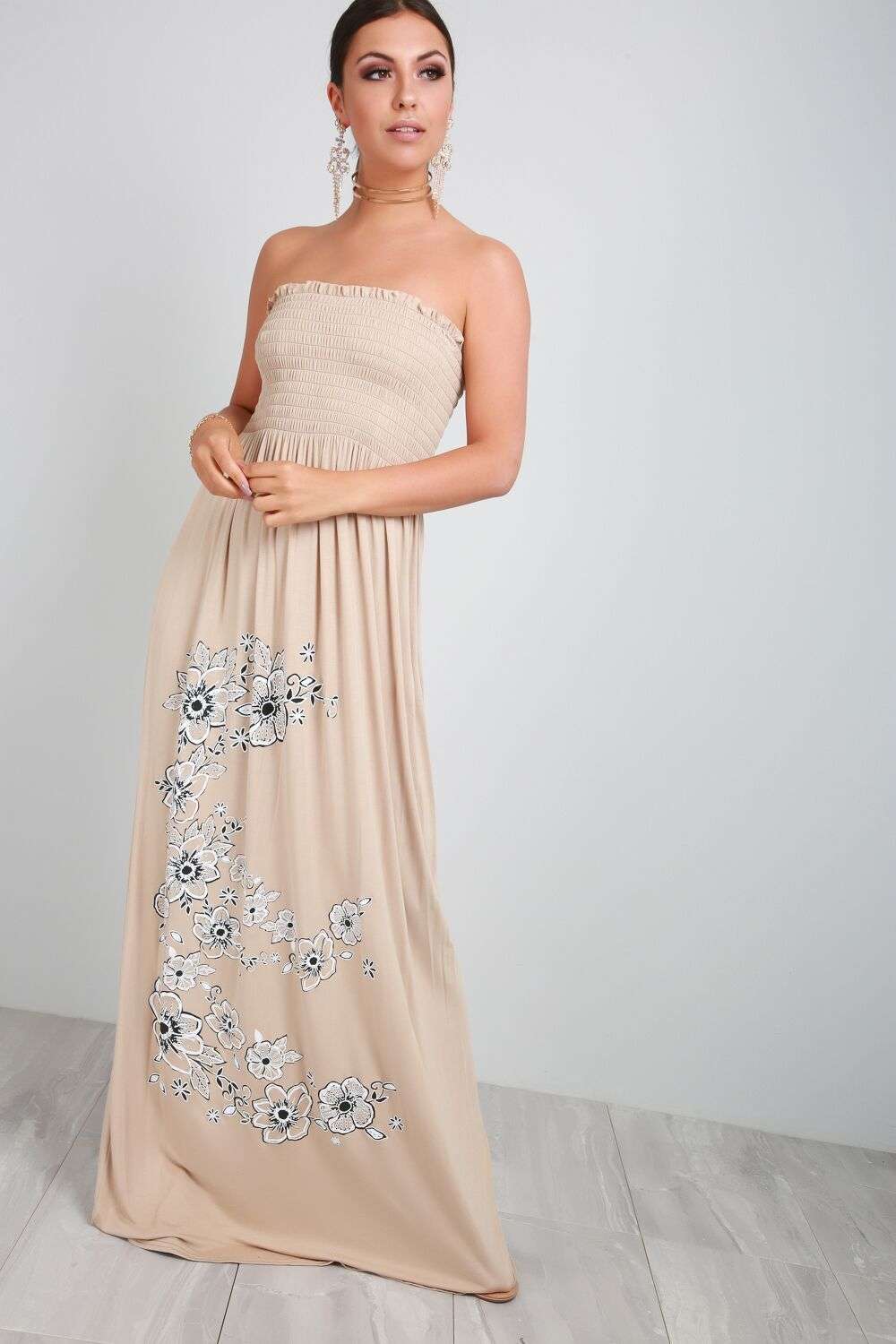 Jessi Sheering Bardot Floral Print Maxi Dress - bejealous-com