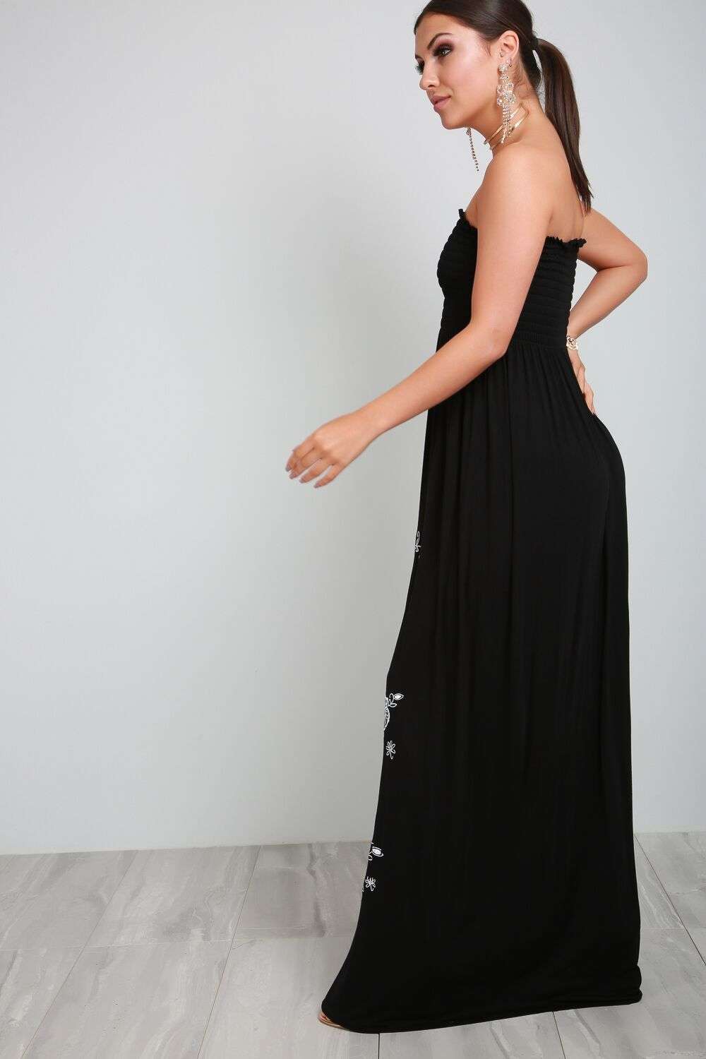 Jessi Sheering Bardot Floral Print Maxi Dress - bejealous-com