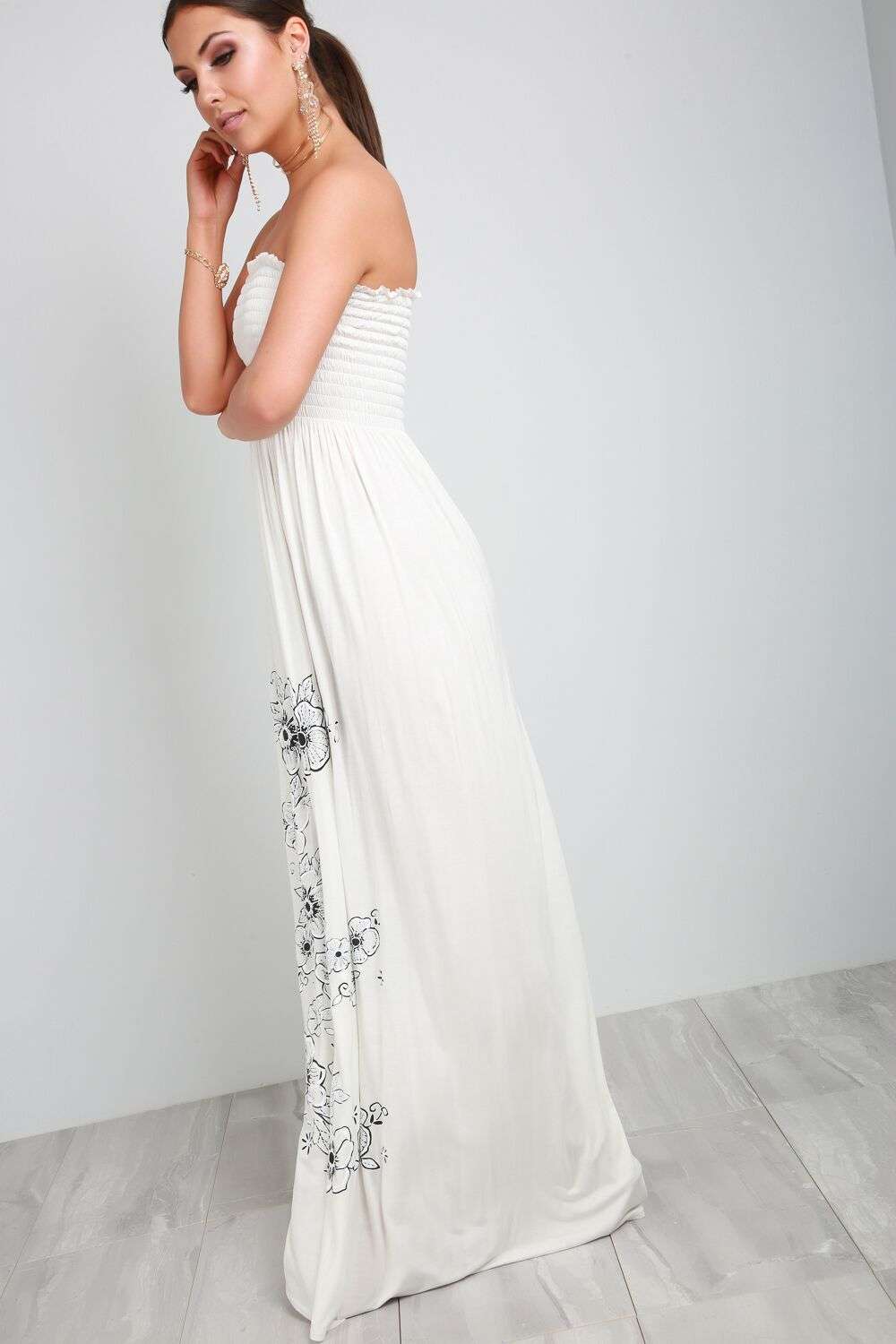 Jessi Sheering Bardot Floral Print Maxi Dress - bejealous-com