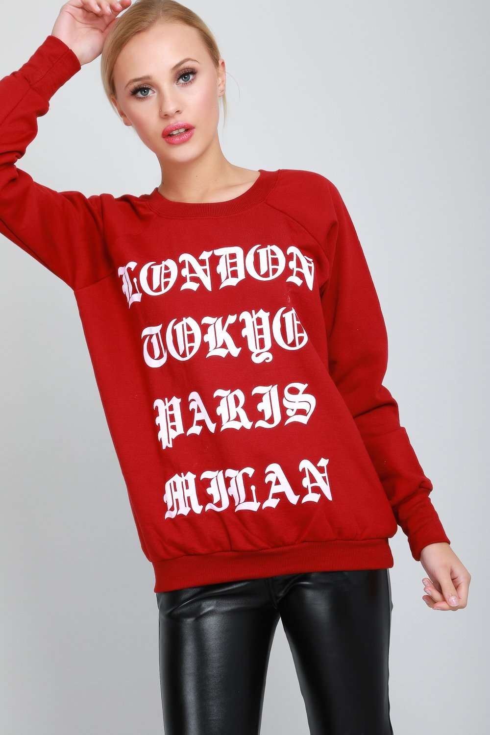 Jessi Slogan Print Baggy Fleece Lined Sweatshirt - bejealous-com