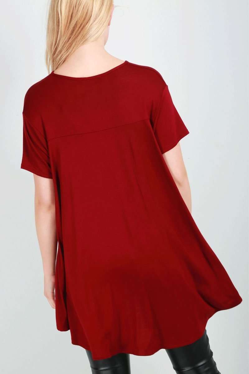 Dipped Hem Red Basic Swing Tshirt - bejealous-com