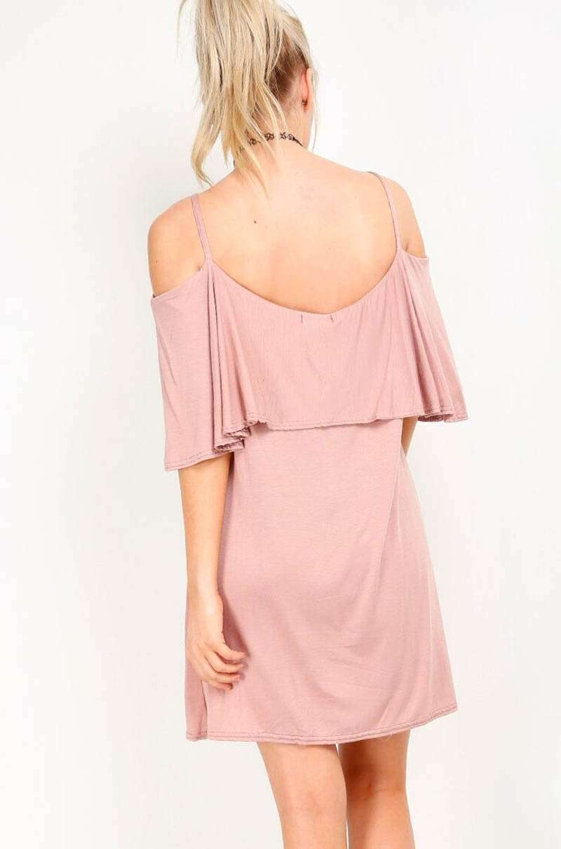Strappy Frill Cold Shoulder Jersey Swing Dress - bejealous-com