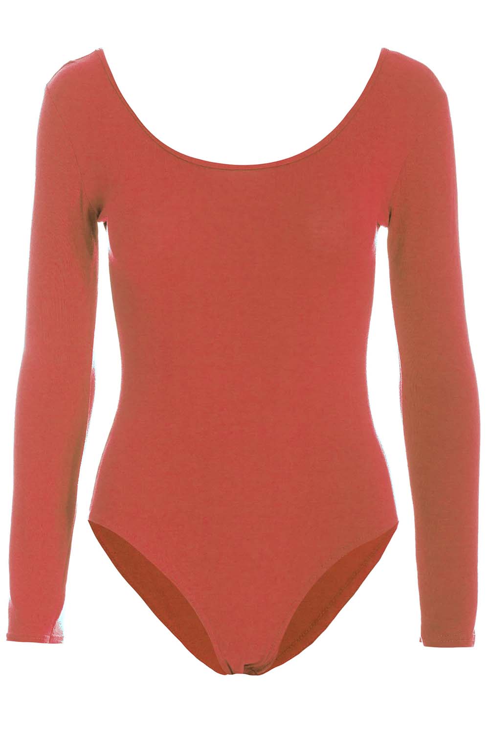 Red Long Sleeve Scoop Neck Basic Jersey Bodysuit