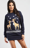 Long Sleeve Christmas Reindeer Jumper Dress