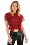 Frill Front Burgundy Floral Lace Crop Top - bejealous-com