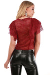 Frill Front Burgundy Floral Lace Crop Top - bejealous-com