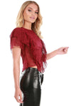 Frill Front Burgundy Floral Lace Crop Top - bejealous-com