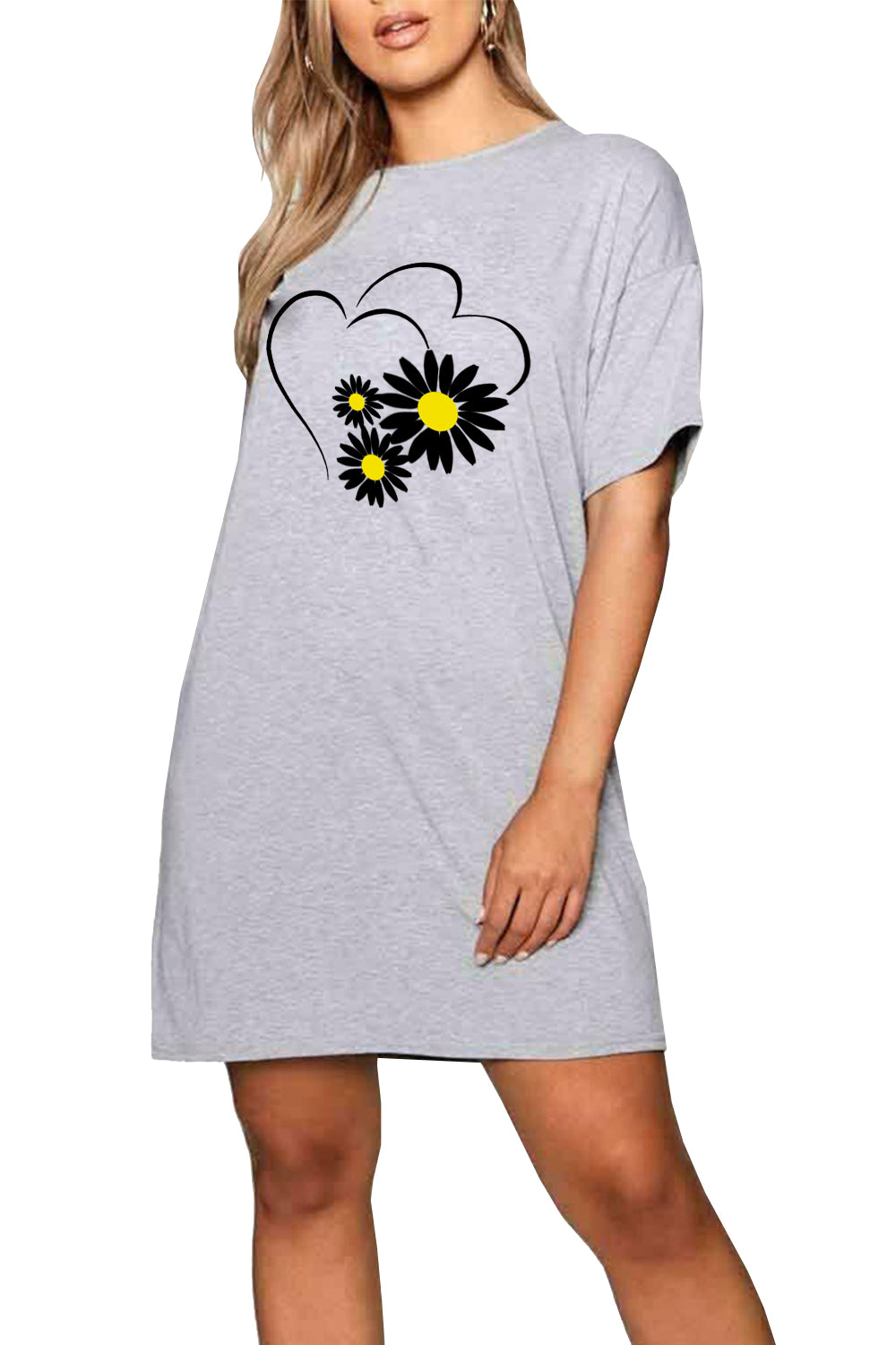 Clara Twin Heart Floral Oversized T Shirt Dress