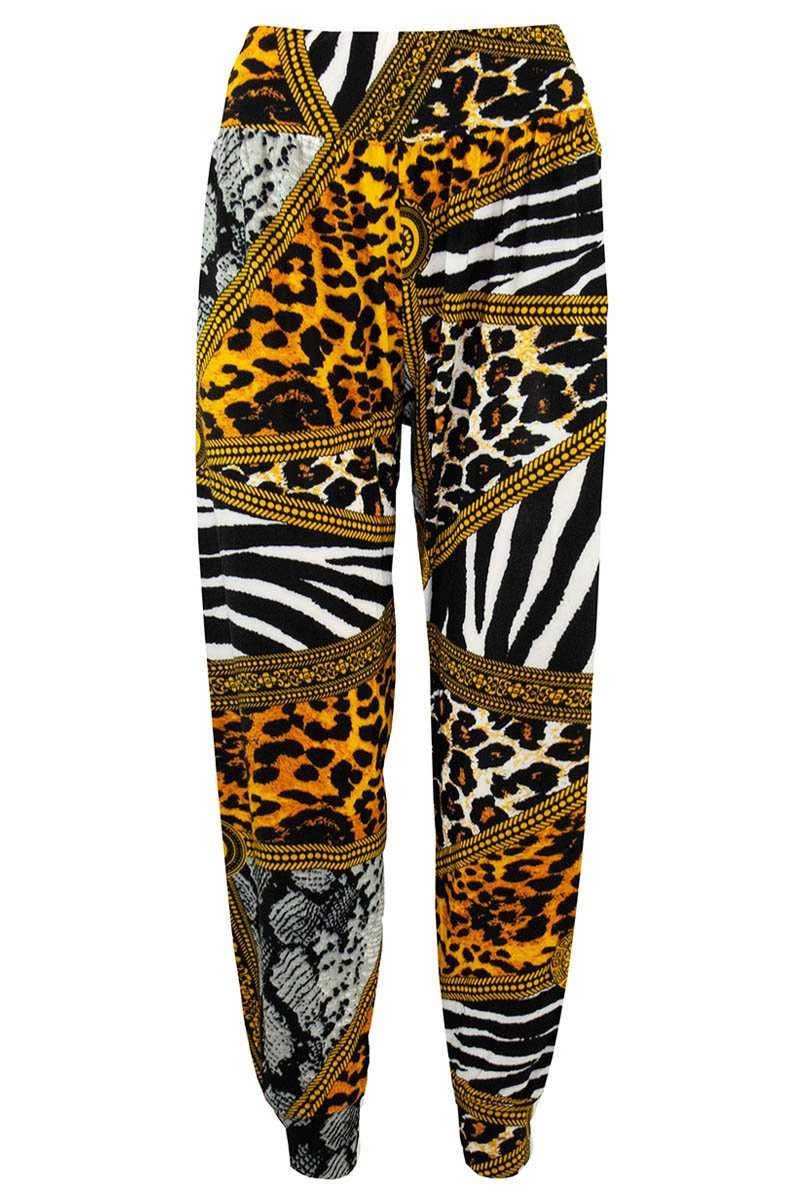 High Waist Slinky Harem Leopard Print Cuffed Pants - bejealous-com