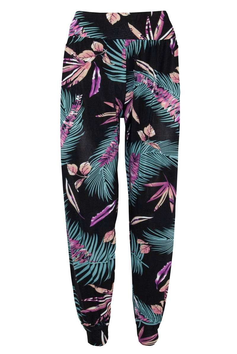 High Waist Tropical Print Harem Cuffed Leg Trousers - bejealous-com