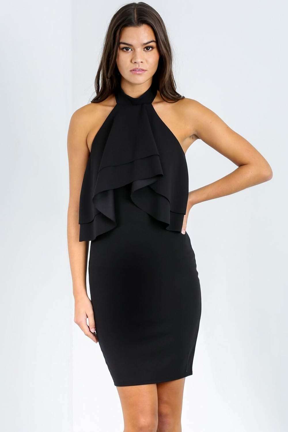 Katiya Halterneck Frilly Bodycon Mini Dress - bejealous-com