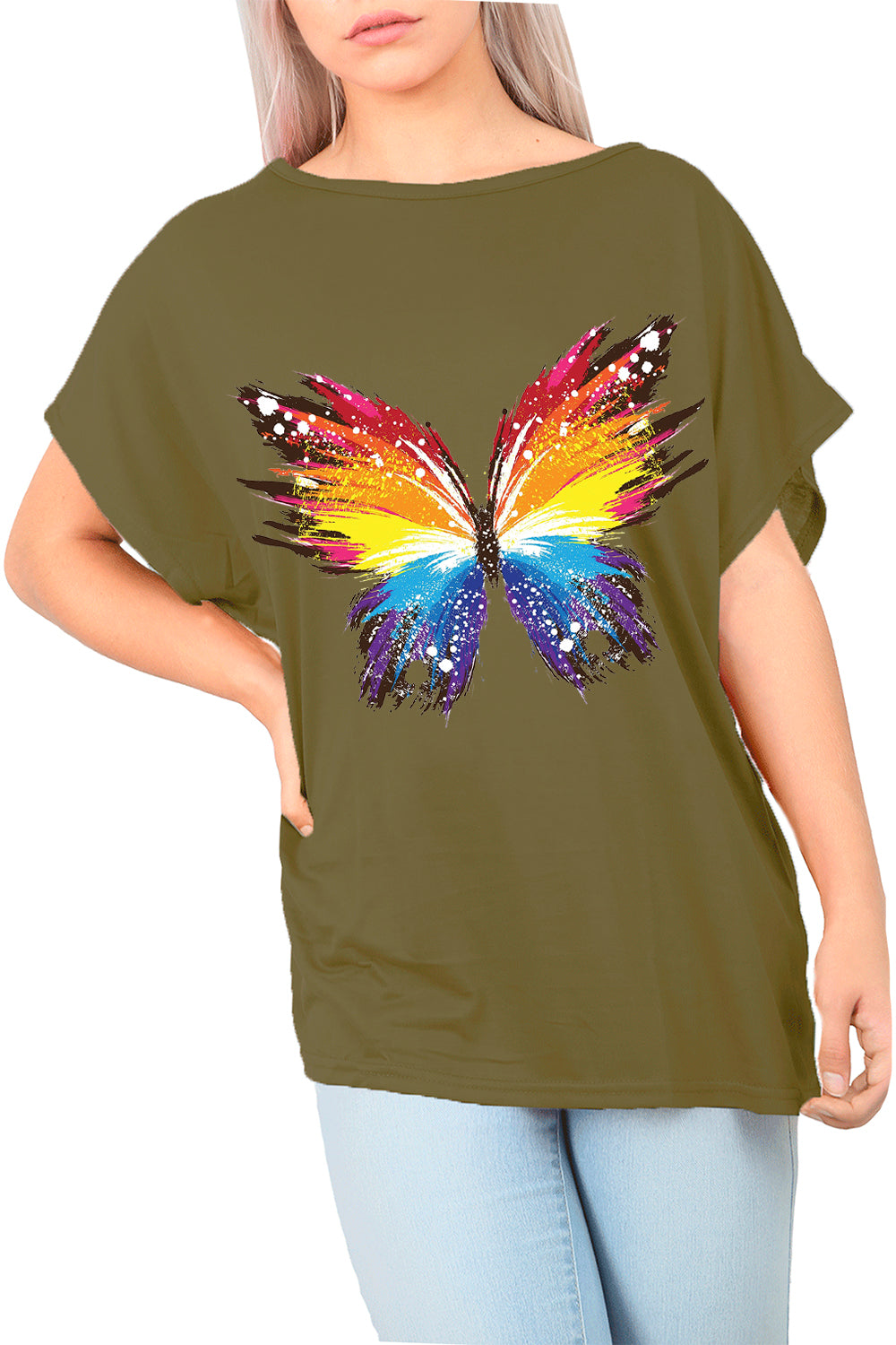 Aliya Butterfly Printed One Shoulder Batwing Top
