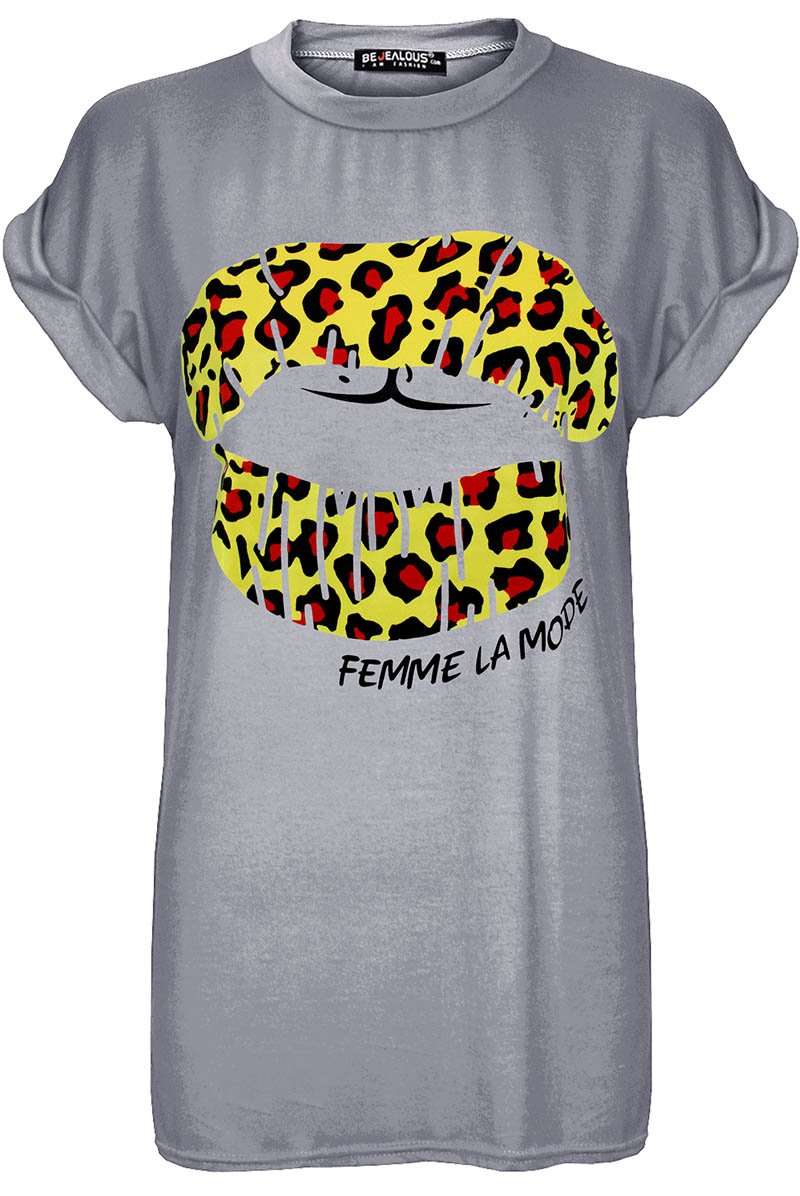 Leopard Print Lips Graphic Print Baggy Tshirt - bejealous-com