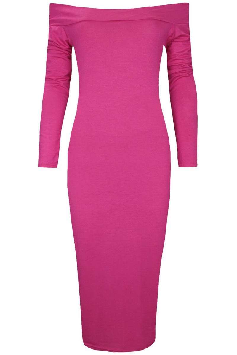 Long Sleeve Black Bardot Midi Bodyon Dress - bejealous-com