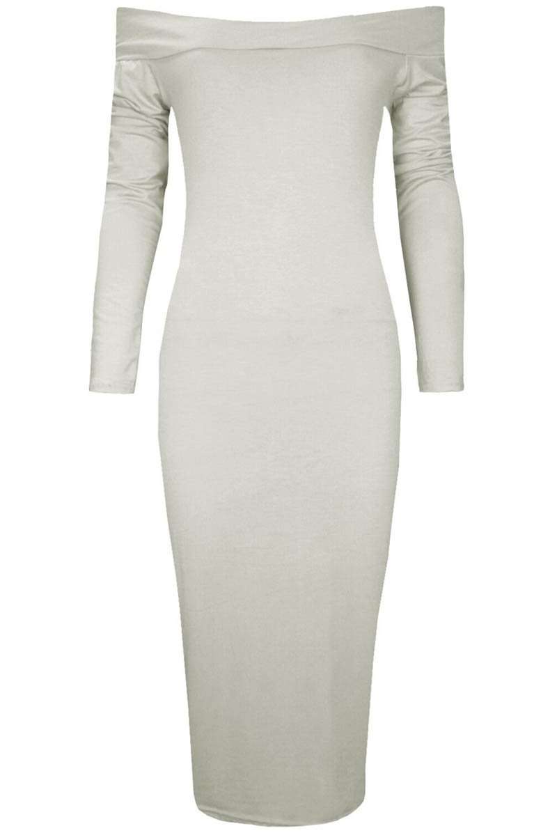 Long Sleeve Black Bardot Midi Bodyon Dress - bejealous-com