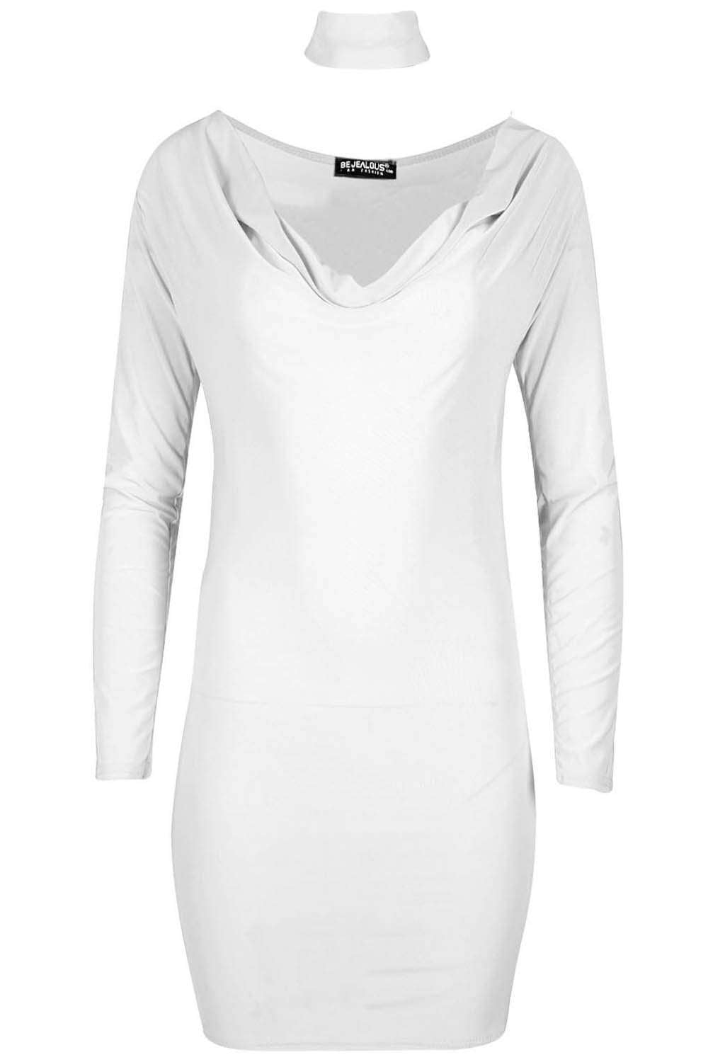 Long Sleeve Choker Neck Bodycon Mini Dress - bejealous-com