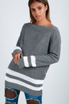 Off Shoulder Grey Striped Baggy Jumper - bejealous-com