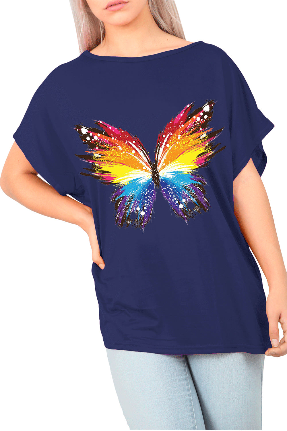 Aliya Butterfly Printed One Shoulder Batwing Top