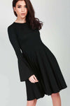 Abbie Frill Sleeve Black Midi Swing Dress - bejealous-com