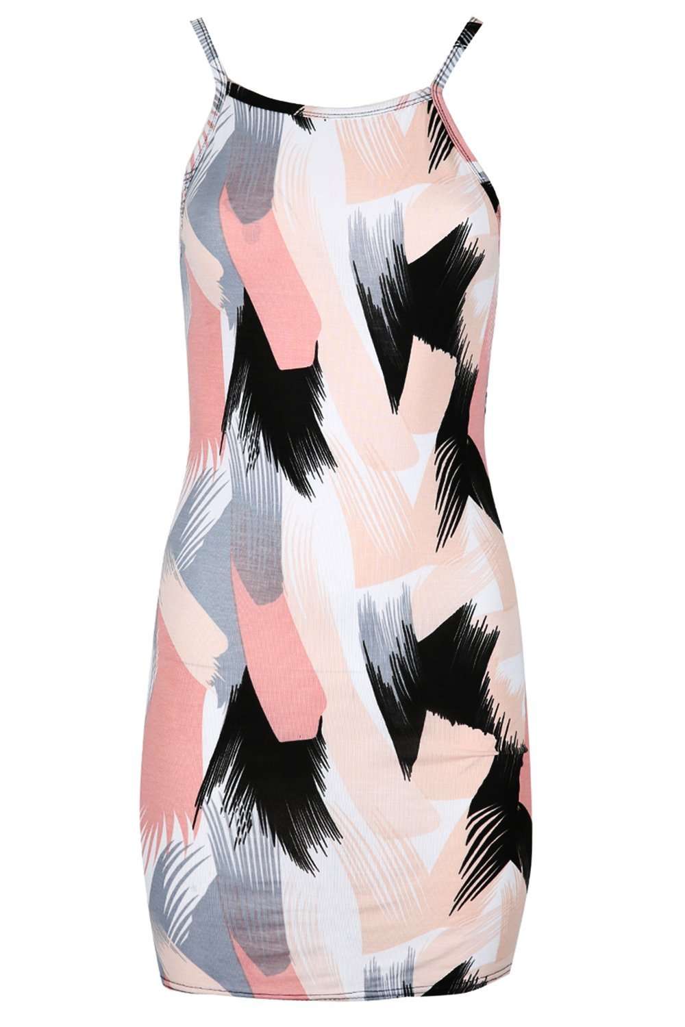 Abstract Print Strappy Bodycon Mini Dress - bejealous-com