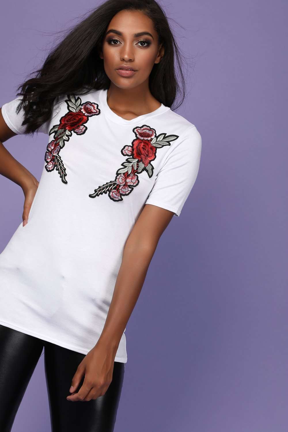 Navy Floral Rose Applique Baggy Tshirt - bejealous-com