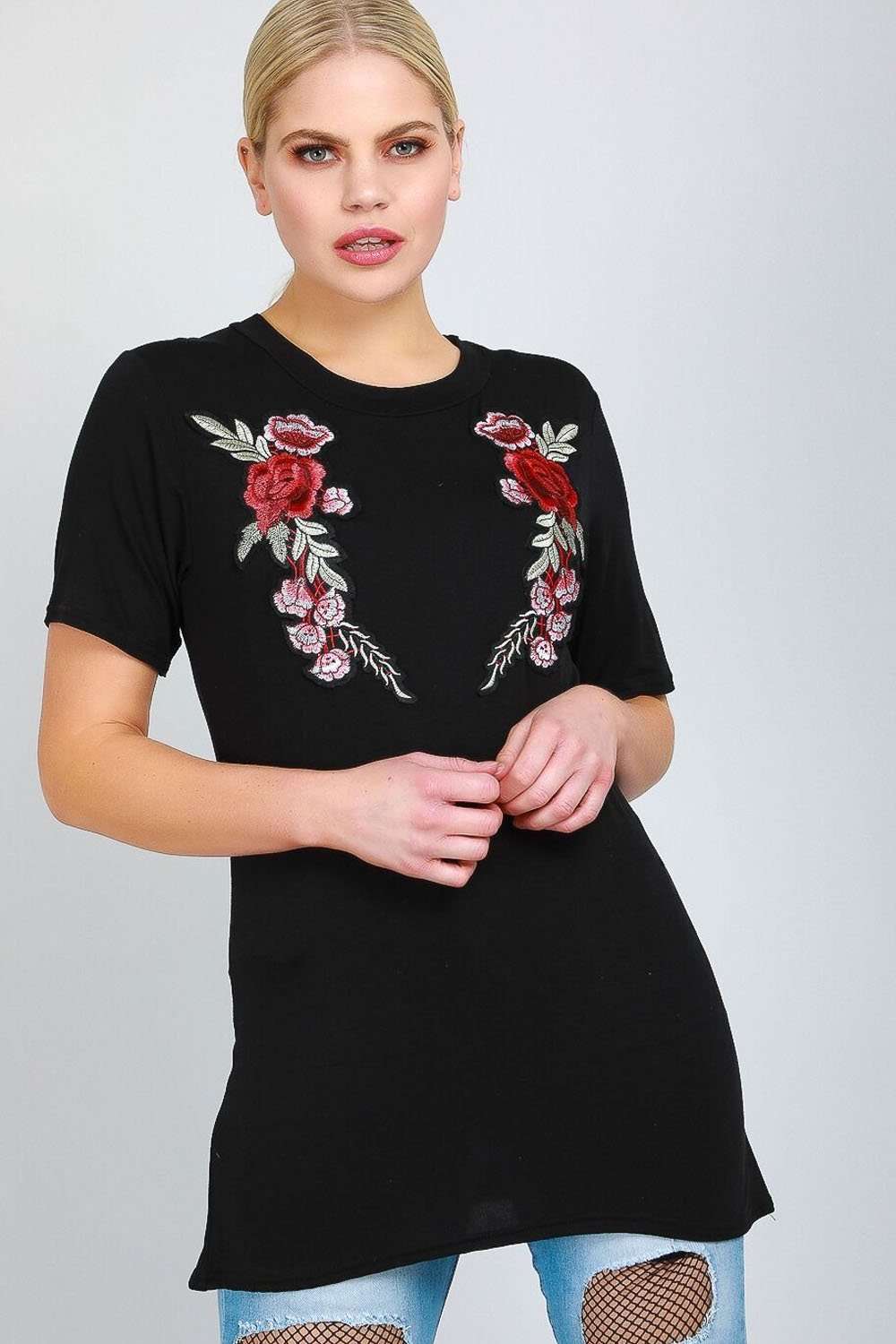 Aiyla Floral Rose Applique Baggy Tshirt - bejealous-com