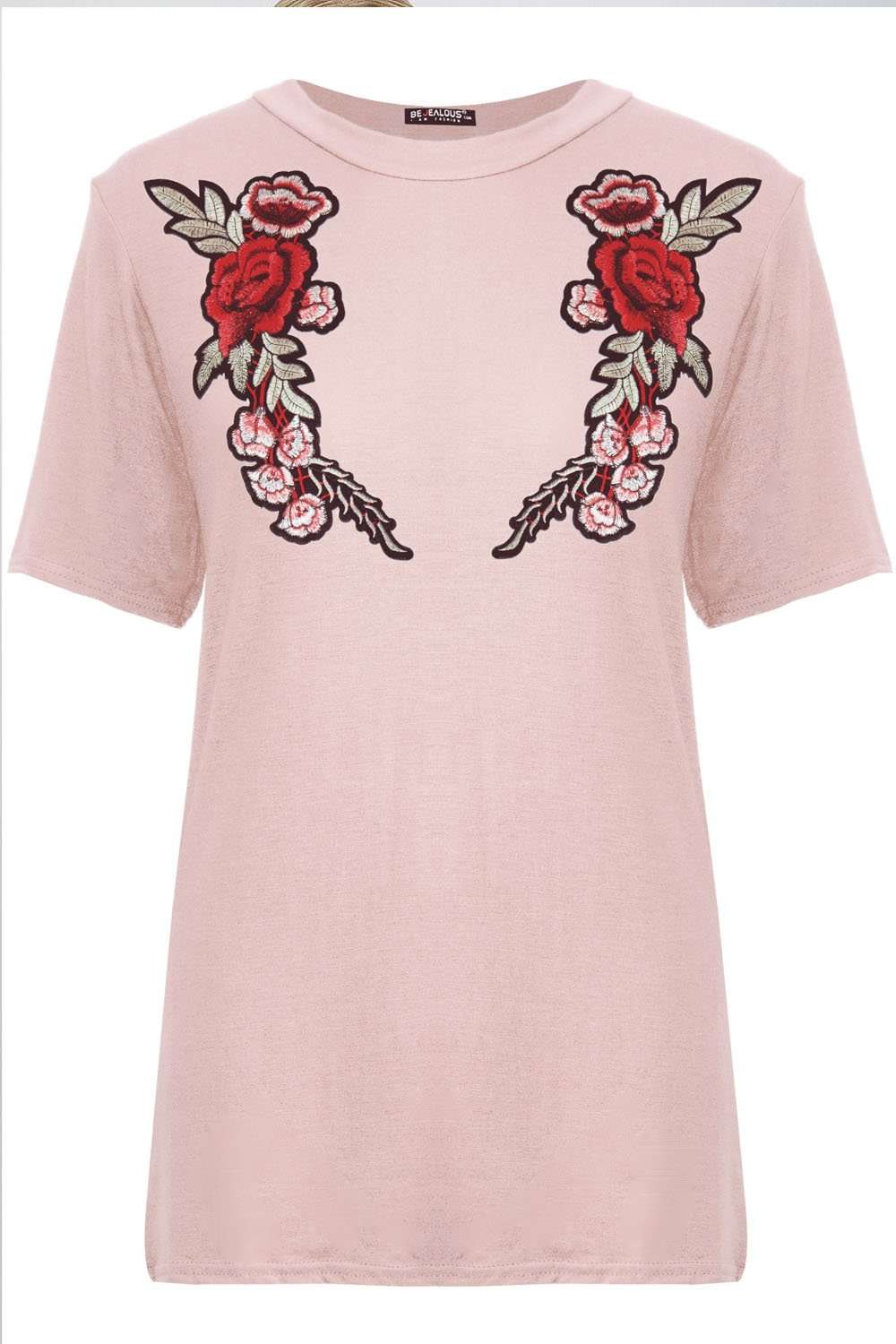 Aiyla Floral Rose Applique Baggy Tshirt - bejealous-com