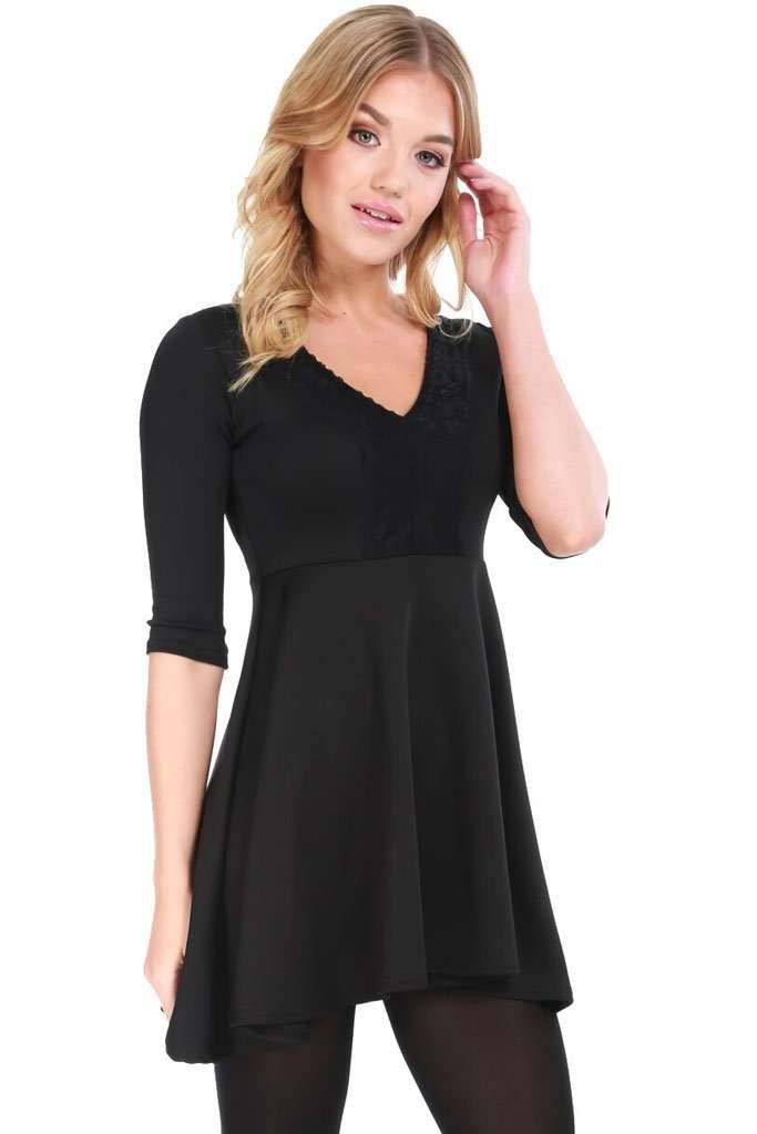Alarna Lace V Neck Mini Skater Dress - bejealous-com