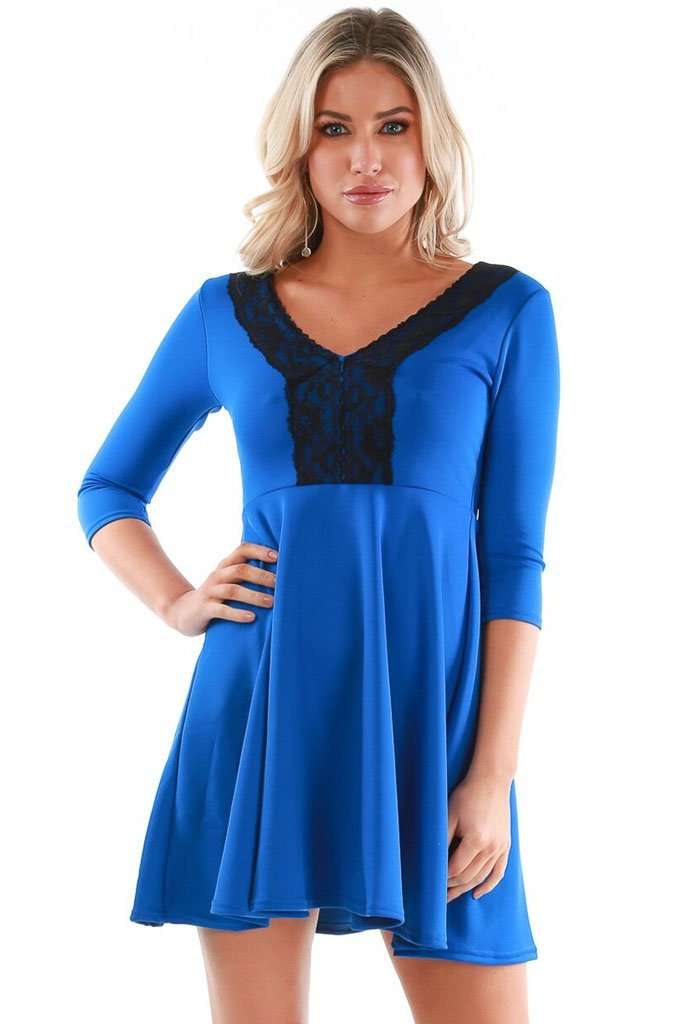 Alarna Lace V Neck Mini Skater Dress - bejealous-com