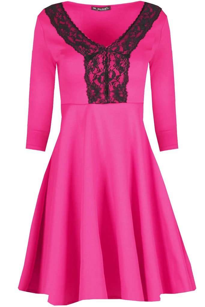 Alarna Lace V Neck Mini Skater Dress - bejealous-com