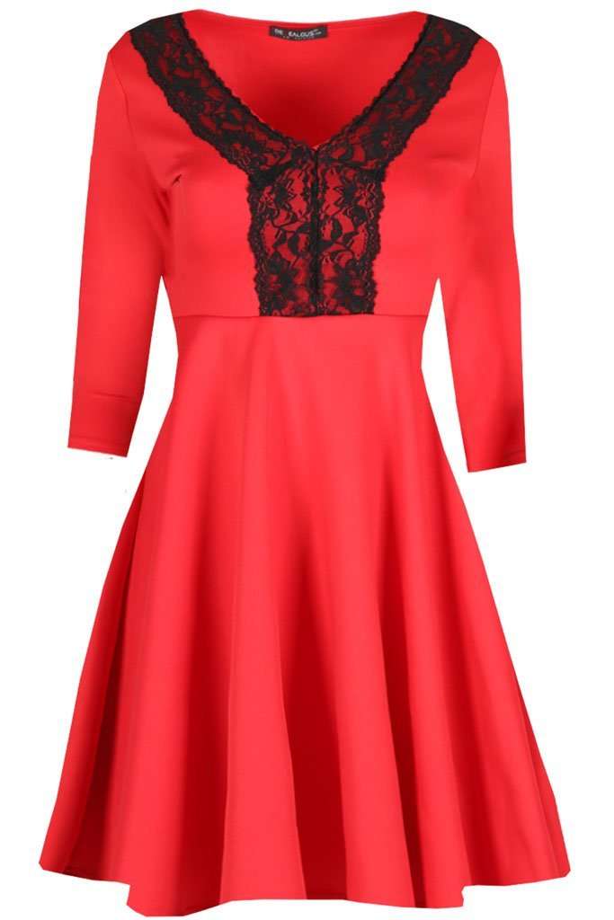 Alarna Lace V Neck Mini Skater Dress - bejealous-com